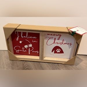 Super Cute Dog and Cat Christmas Wooden Signs- Set of 2- NWT